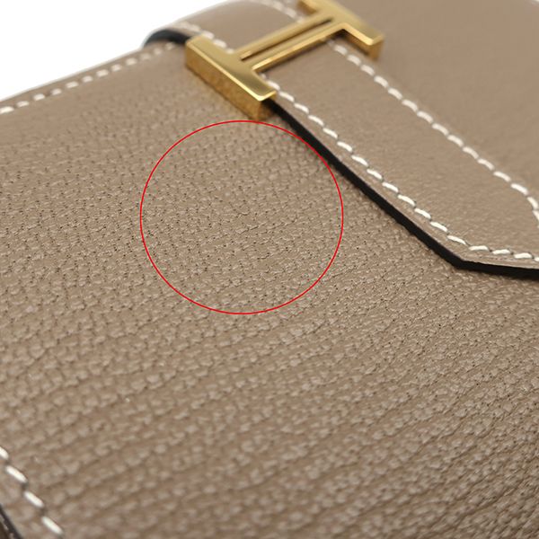 Hermes Trifold Wallet Bearn Combine Chèvre Etoupe Gold Hardware Glazed U