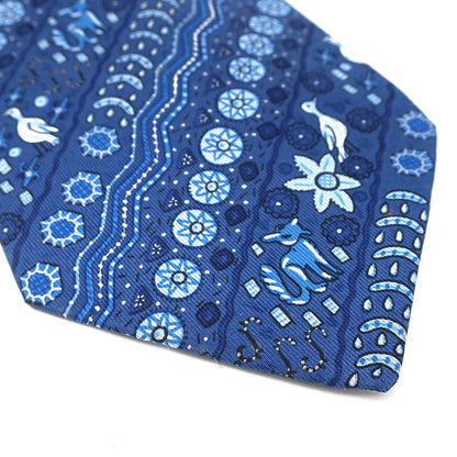 Hermes Necktie All Over Pattern 9cm (3.54in) Silk Blue