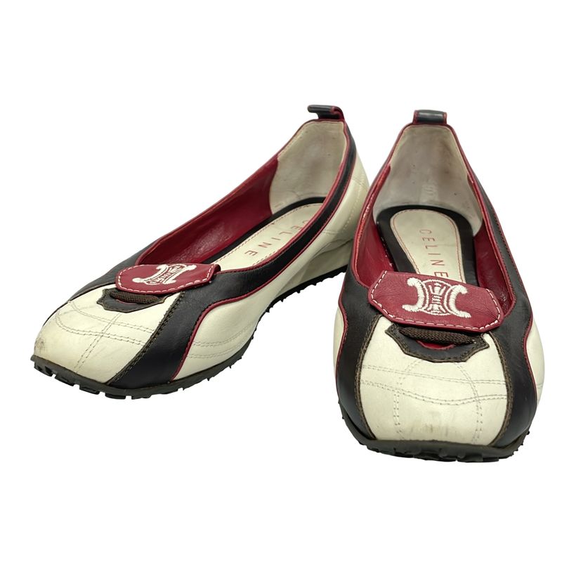 Celine 2002 World Cup Model Triomphe Embroidered Driving Shoes White 36