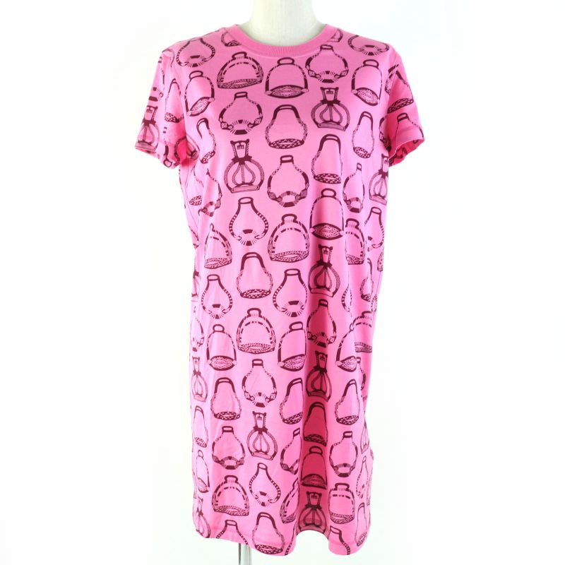 Hermes 3e4510dm Stirrup Illusion 100% Cotton Short Sleeve Short Sleeve Dress