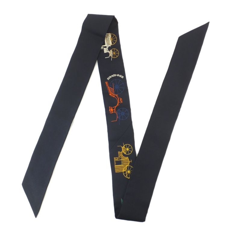 Hermes Twilly-long A Toute Berline Embroidery Black Navy- Unused
