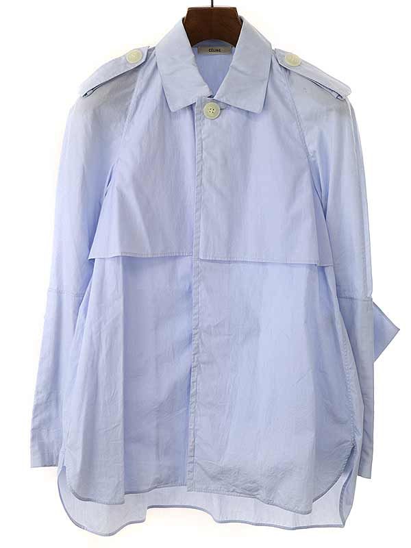 Celine Phoebe Period Arm Design Cotton Trench Shirt Blue 36 2 0y58 5902