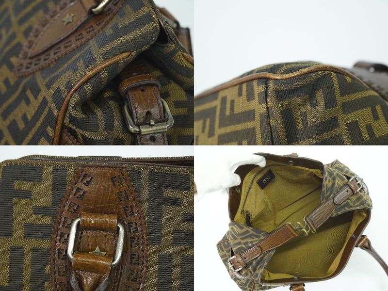 Authentic Fendi Etonico Zucca Tote Handbag Canvas Brown 8bn162 Etonico Bag