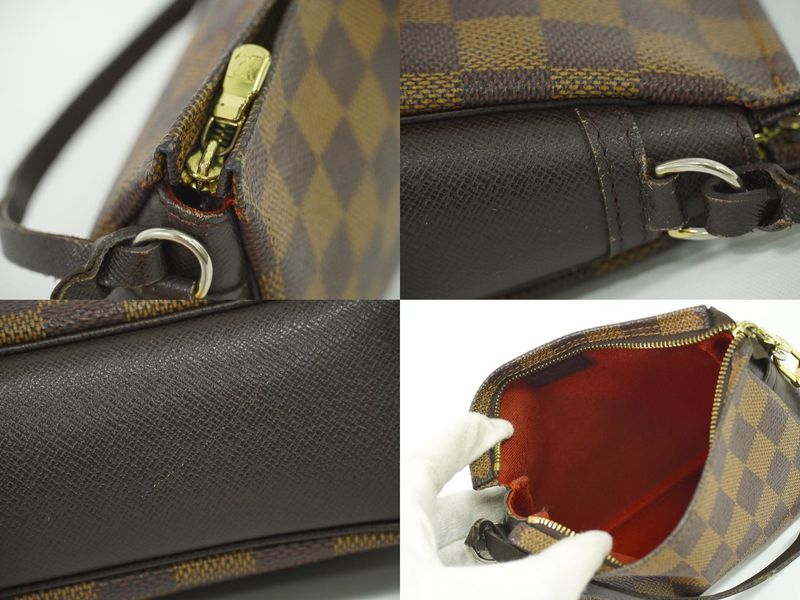 Authentic Louis Vuitton LV Trousse Makeup Damier Ebène Accessory Pouch Handbag