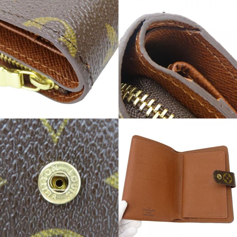 Louis Vuitton Bifold Wallet Porte Papier M61207 Monogram Brown Gold Hardware