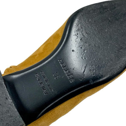 Hermes Boots Short Boots Shoes Suede Brown Silver Hose