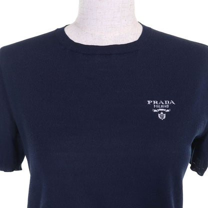 Prada 2023 P2401l Silk Cotton Logo Crew Neck Short Sleeve Knit Sweater Light