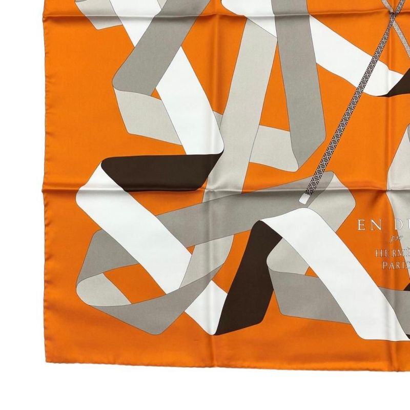 Hermes Silk Scarf Carre 90 En Duo Par Orange White Hermes