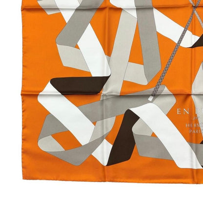 Hermes Silk Scarf Carre 90 En Duo Par Orange White Hermes