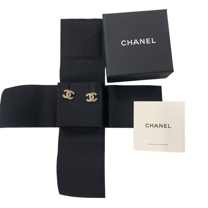 2941 Chanel Coco Mark Earrings Rhinestone Silver Metal Accessories F22V