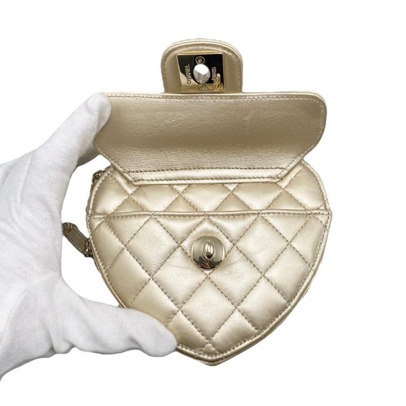 Chanel Shoulder Bag Heart Chain Ap2784 Matelasse Coco Mark Lambskin Metallic