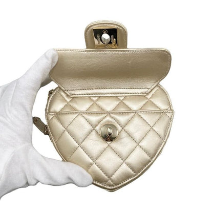 Chanel Shoulder Bag Heart Chain Ap2784 Matelasse Coco Mark Lambskin Metallic