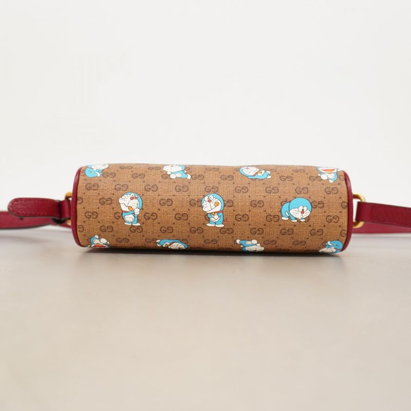 Gucci Shoulder Bag GG Supreme Doraemon 647784 PVC Beige Red Gold Hardware Women