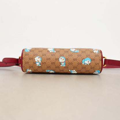Gucci Shoulder Bag GG Supreme Doraemon 647784 PVC Beige Red Gold Hardware Women