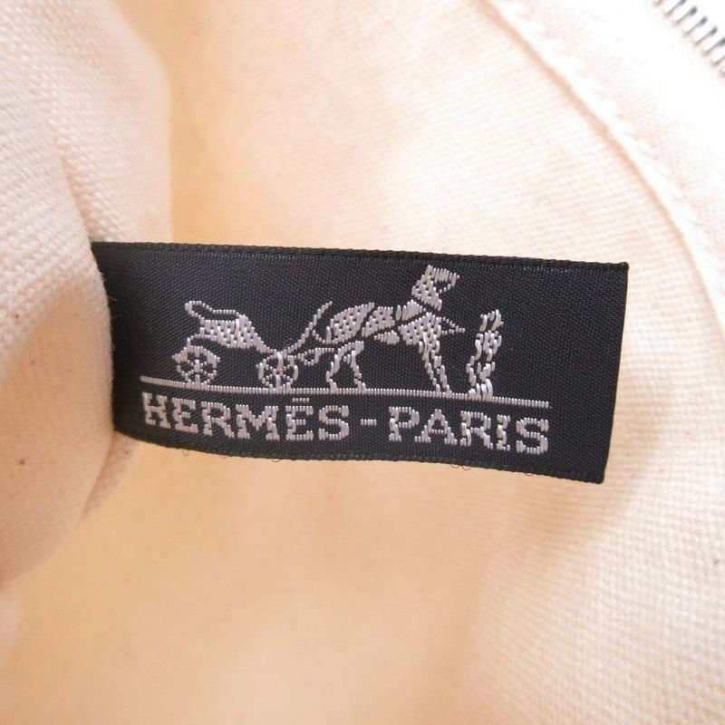 Good Hermes Cannes PM Handbag Tote Canvas Herringbone with Pouch Black Ivory