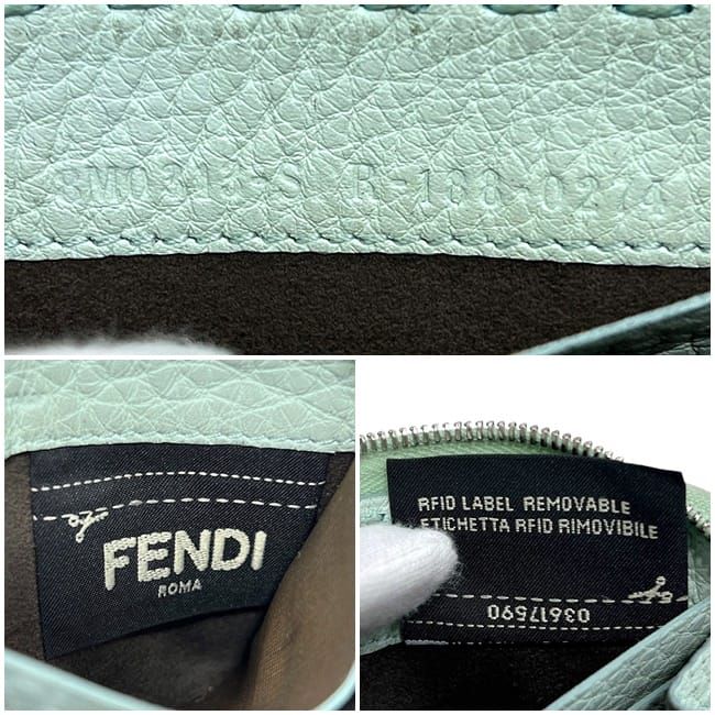 Fendi Coin Case Light Green Selleria 8m343 Excellent Condition Coin Purse