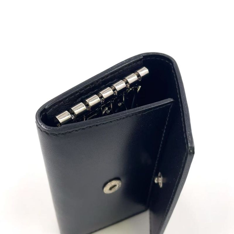 Gucci G Logo Leather Black Key Case Silver 0330416