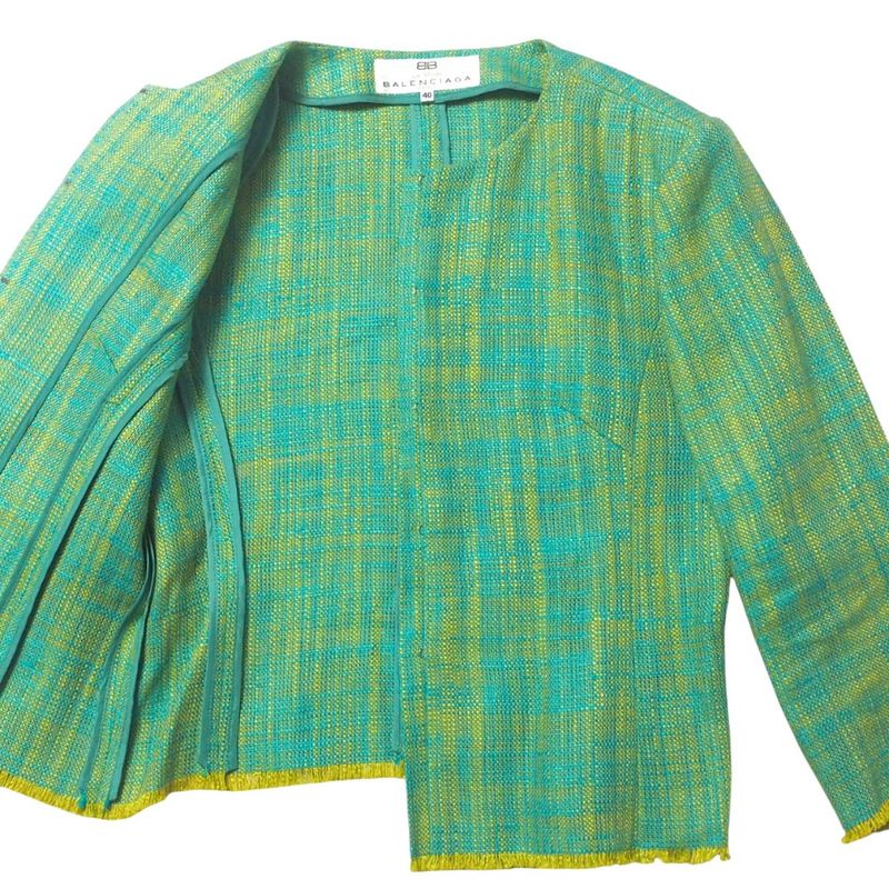 Balenciaga Vintage Skirt Setup Size 40 Jacquard Collarless Jacket Tight Skirt