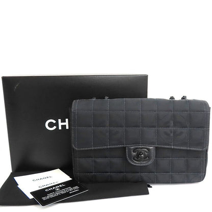 Chanel Vintage New Travel Line All Black Chain Shoulder Bag Black