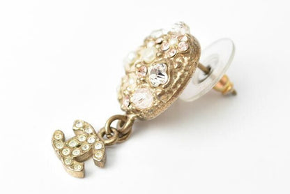 Chanel Earrings Chanel Circle Pearl Motif Logo Rhinestone Gold