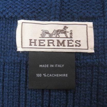 Hermes 100% Cashmere H Logo Knitting Knit Scarf Navy Men's And