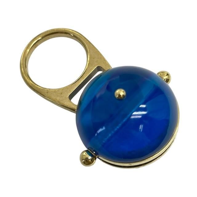 Christian DIOR Sorbet Ring Tribal Ball Jewelry Logo GP Metal Resin Gold Blue [M