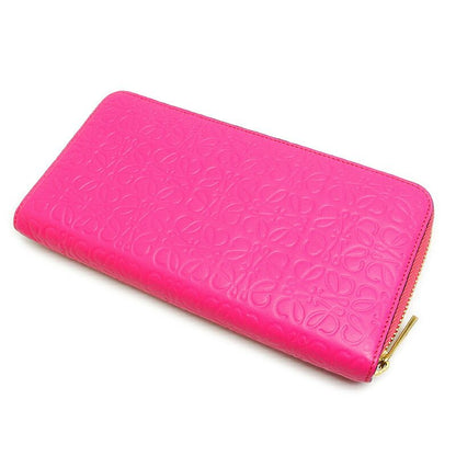 Loewe Round Zip Long Wallet 107n55 Anagram Pattern Leather Pink And Gold
