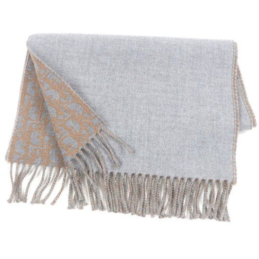 DIOR Homme Wool Cashmere Oblique Pattern Reversible Fringe Scarf Shawl Gray