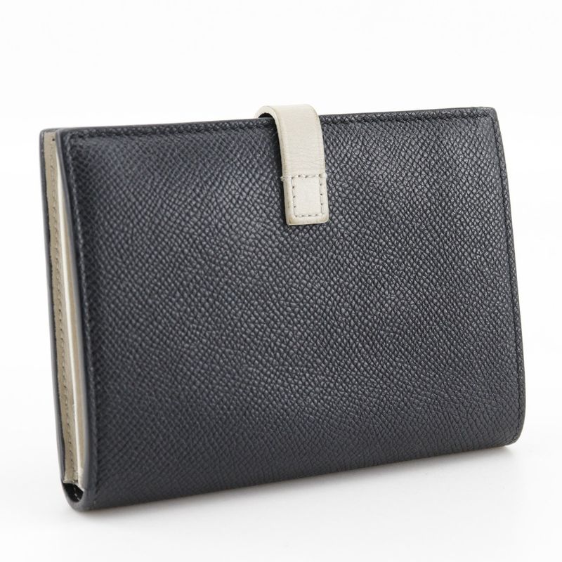 Celine Medium Strap Calf Black/beige Women's Fold Wallet
