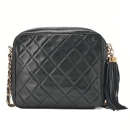 Chanel Matelasse Coco Mark Fringe Chain Shoulder Lambskin Black With Gold