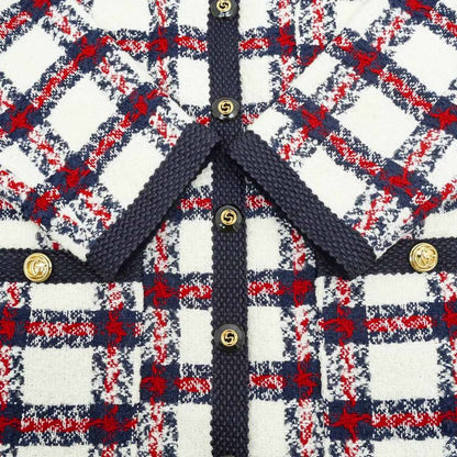 Gucci Tweed Jacket Size 40 White Navy Red 660820 Long Sleeve Women's
