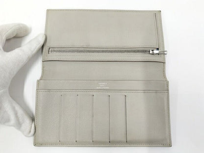 Hermes Citizen Long Silk Inn Bifold Long Wallet Leather Gray C Engraved