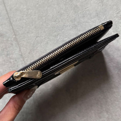 Christian Dior Ama Patent Leather Fold Wallet Card Case Coin Case Compact Wallet