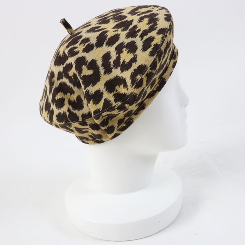 Christian DIOR 14leo910i134 Leopard Pattern Beret Beige Dark Brown 57 Made In