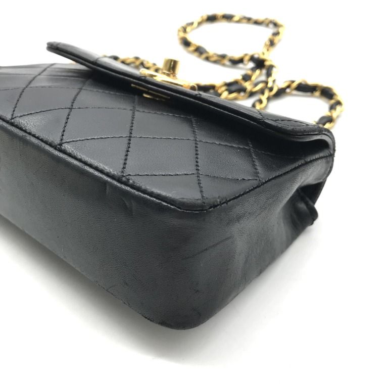 Chanel CC Logo Mini Quilted Lambskin Turnlock Chain Shoulder Bag Black