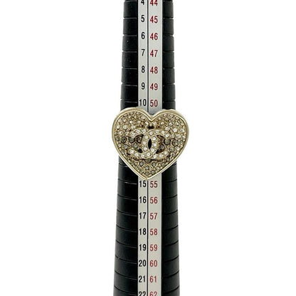 Chanel Ring Gold Black Coco Mark Heart Rhinestone