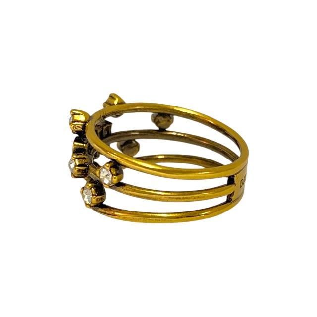 Christian DIOR Jadior Ring Double Finger Ring Logo GP Rhinestone Gold #9 (size
