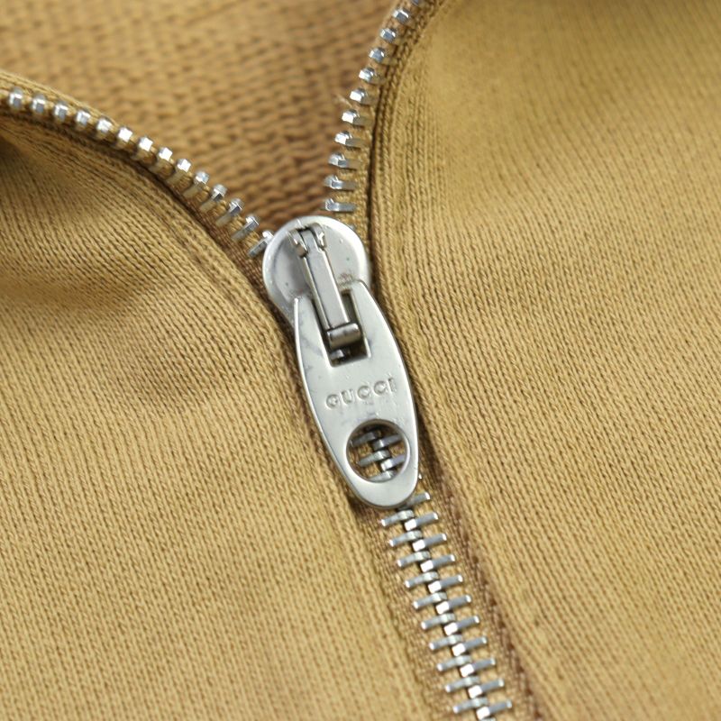 Gucci 20AW 627079 100% Cotton Interlocking G Logo Print Half Zip Hoodie Camel