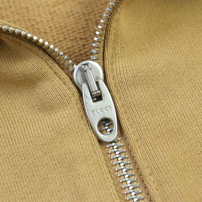 Gucci 20AW 627079 100% Cotton Interlocking G Logo Print Half Zip Hoodie Camel