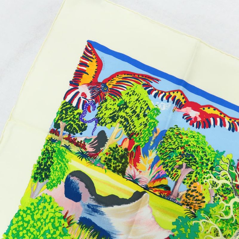 Hermes Carre 90 NUBA Mountain Scarf Silk White Multicolor Animal