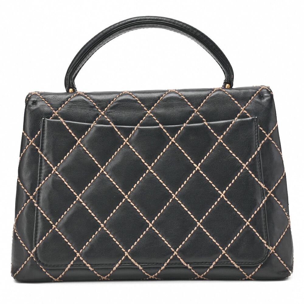 Chanel Coco Mark Wild Stitch Turnlock Handbag Calfskin Black With Gold Hardware