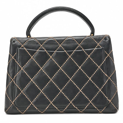 Chanel Coco Mark Wild Stitch Turnlock Handbag Calfskin Black With Gold Hardware