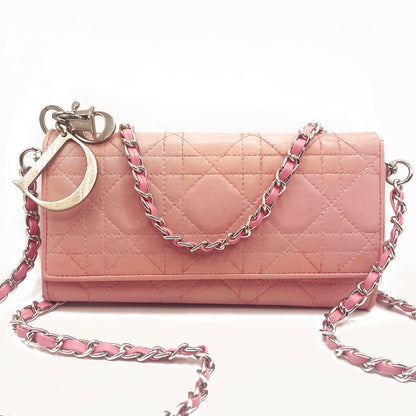 DIOR Lady Dior Long Flap Wallet on Chain Pink Lotus Cannage Lambskin Leather