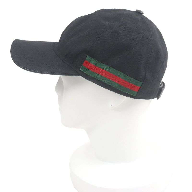 Gucci 200035 GG Canvas Webline Baseball Cap Hat Black Xl/60cm (23.62in) Made In