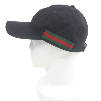 Gucci 200035 GG Canvas Webline Baseball Cap Hat Black Xl/60cm (23.62in) Made In