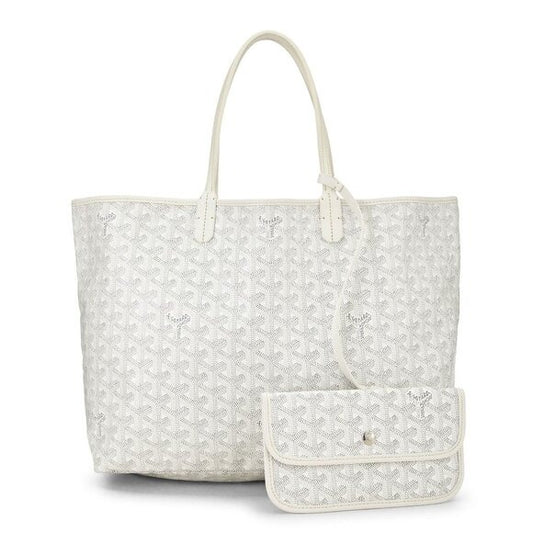 Goyard Goyardine Saint Louis PM White Shoulder Tote Bag & Pouch