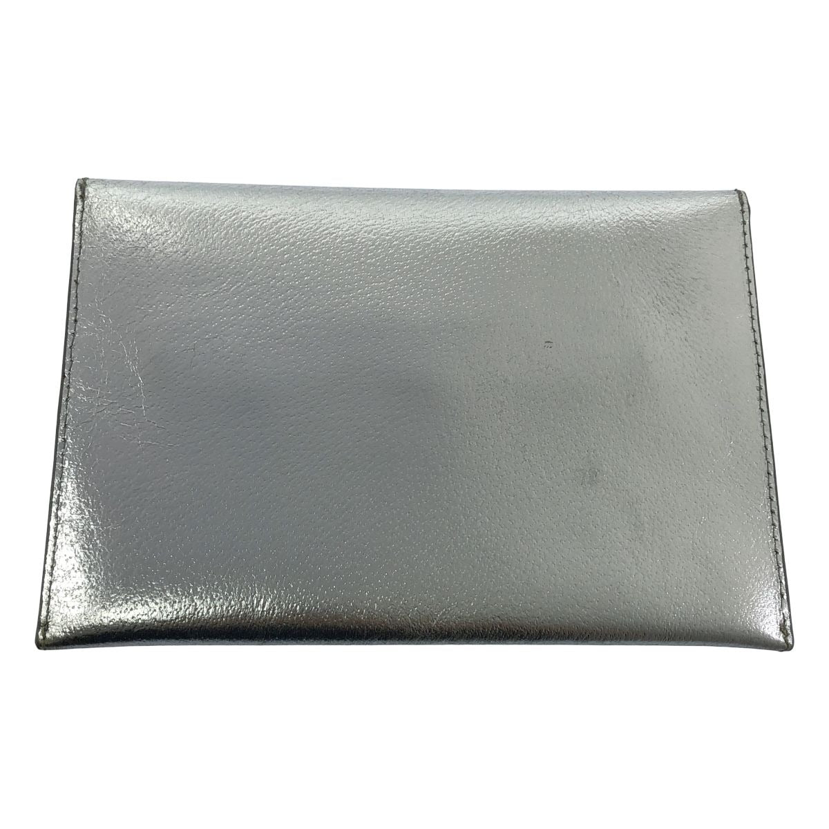 KATE SPADE Leather Metallic Flap Clutch Bag Fully Patterned Lining Silver Formal