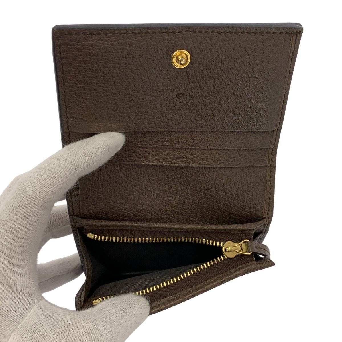 GUCCI Ophidia GG Marmont Mini Bifold Wallet Monogram Sherry