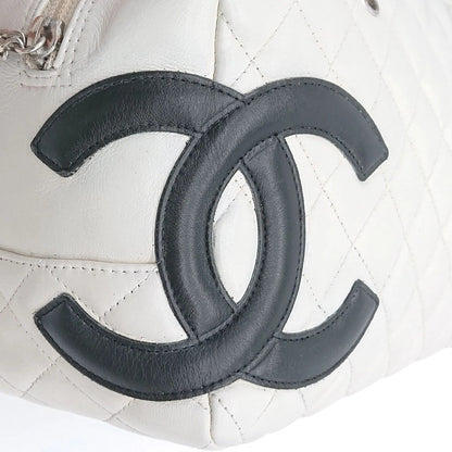 CHANEL Cambon Quilted Ligne Shoulder Bowling Bowler Bag Tote White