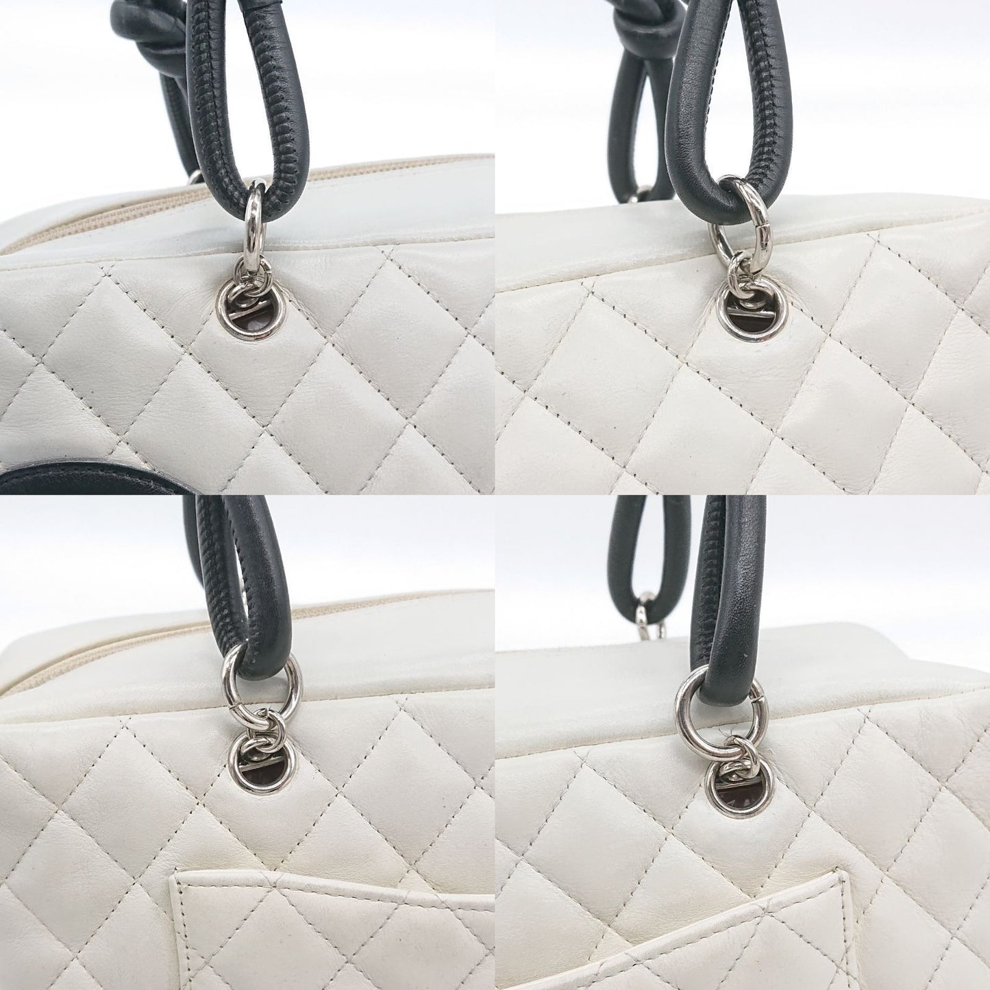 CHANEL Cambon Quilted Ligne Shoulder Bowling Bowler Bag Tote White